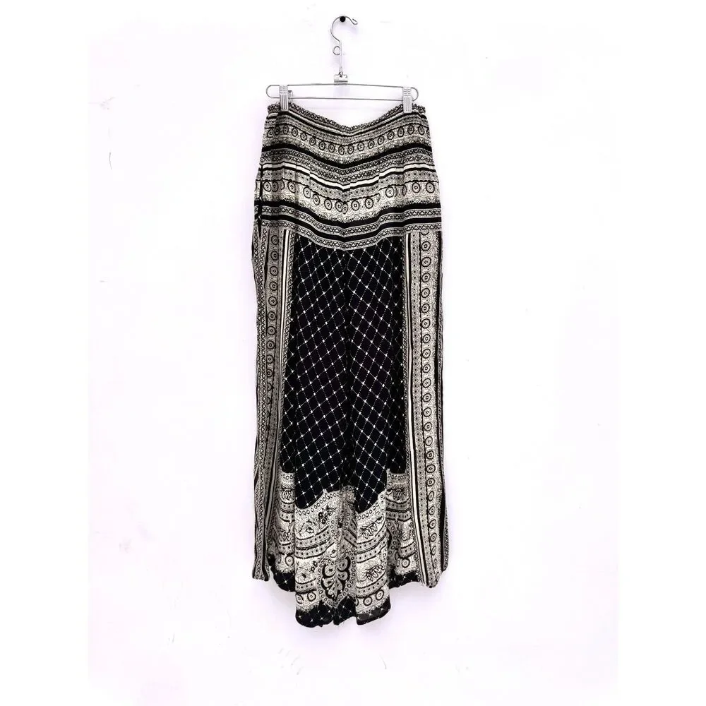 AS-IS Free People Black White Paisley Border Print Wide Leg Palazzo Pants